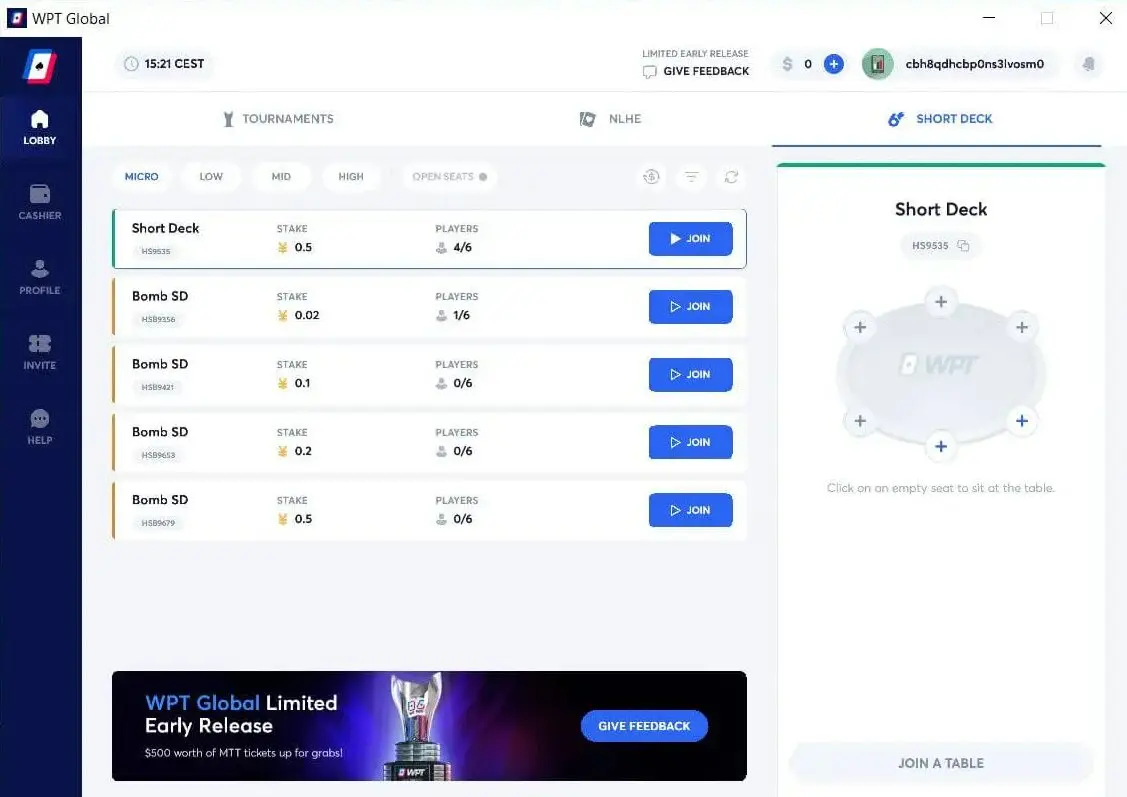 WPT Global poker lobby screenshot